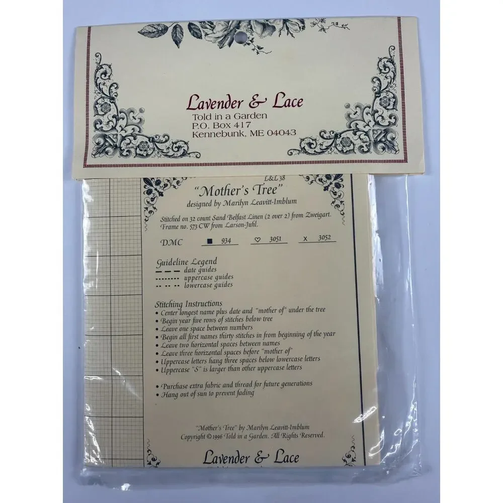 Lavender & Lace Mother's Tree Marilyn Leavitt-Imblum Cross Stitch Chart Pattern